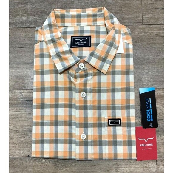Kimes Ranch Go Round Plaid Mens M Short Sleeve Cool Max Plaid Button Up Shirt - Picture 1 of 9